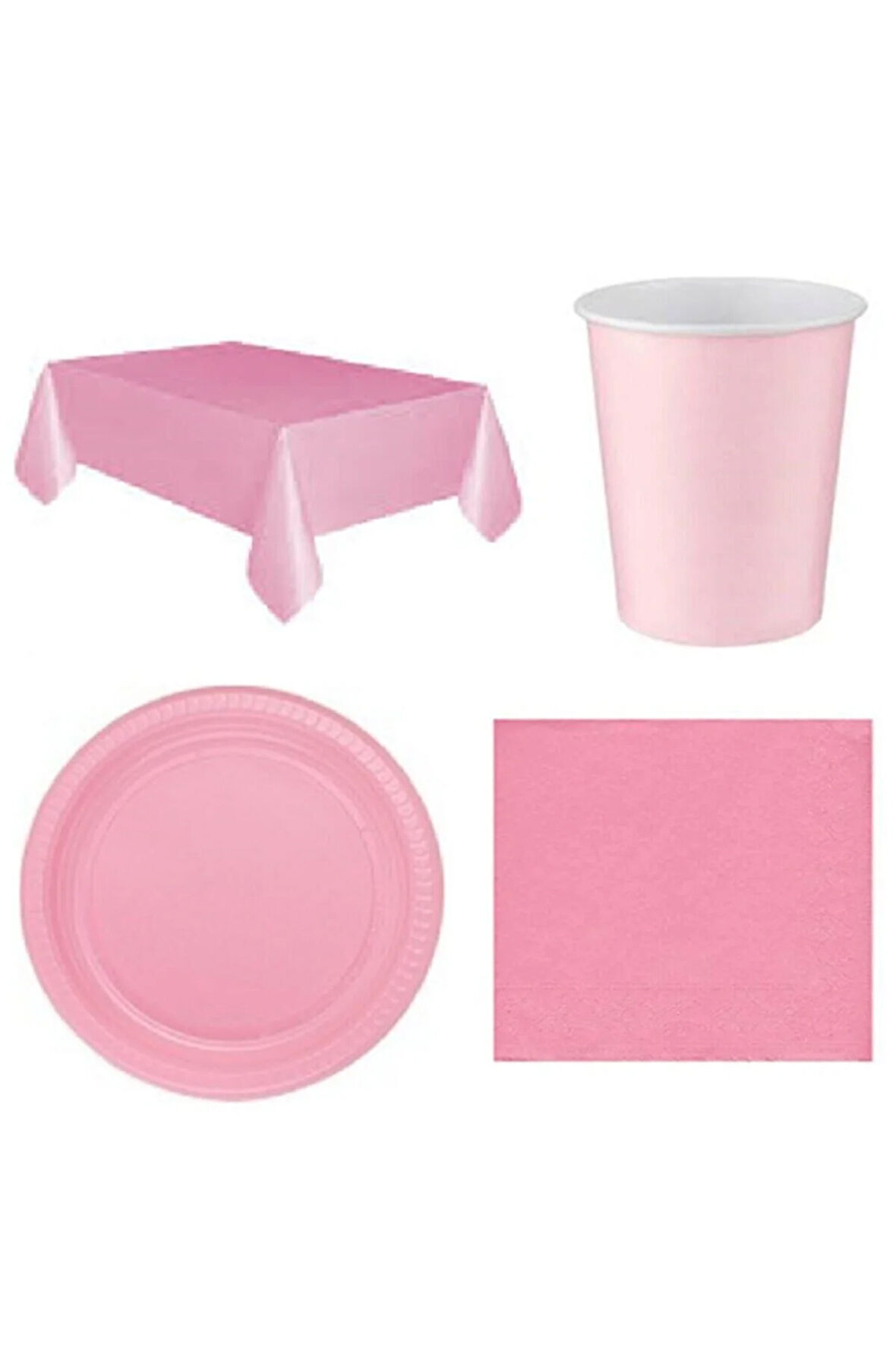 Pembe Masa Örtüsü Bardak Tabak Peçete Seti 16 Kişilik