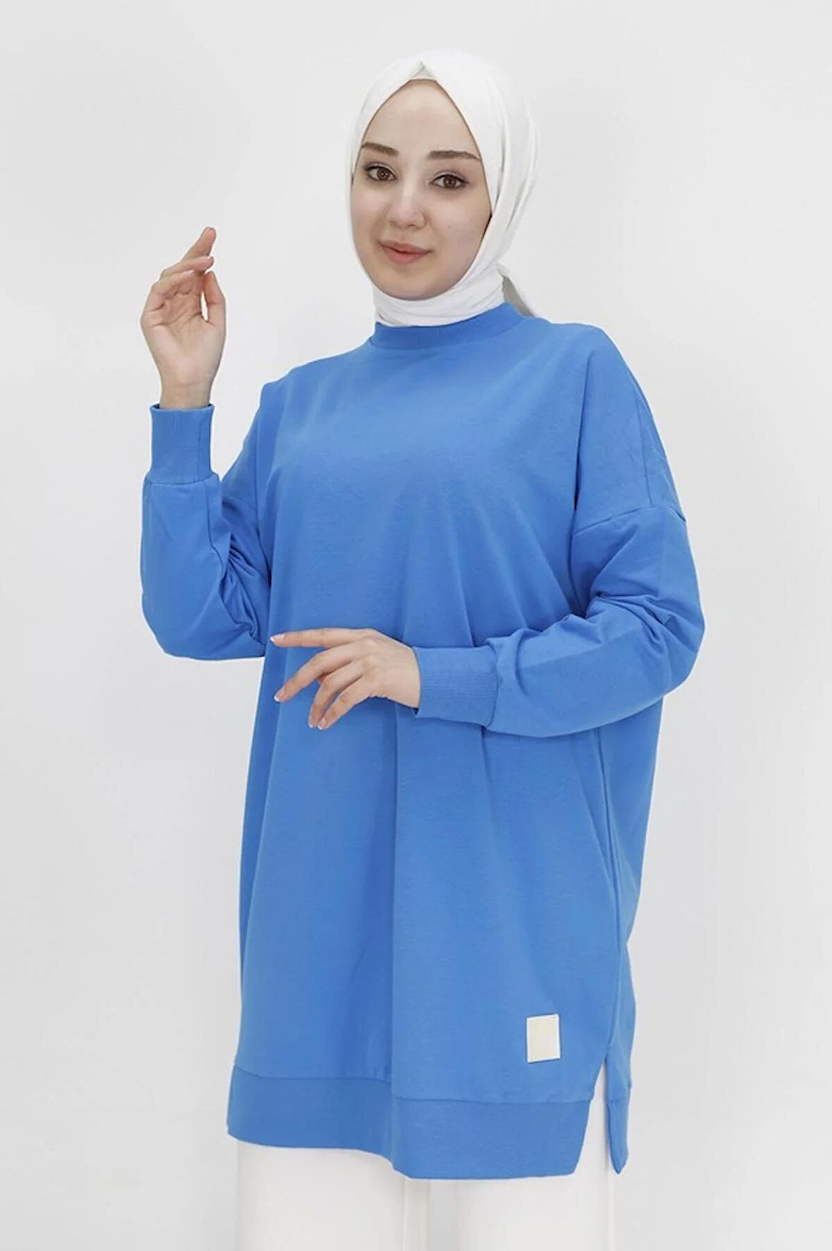 Puane Iki Iplik Kumaş Basic Tunik Sweatshirt