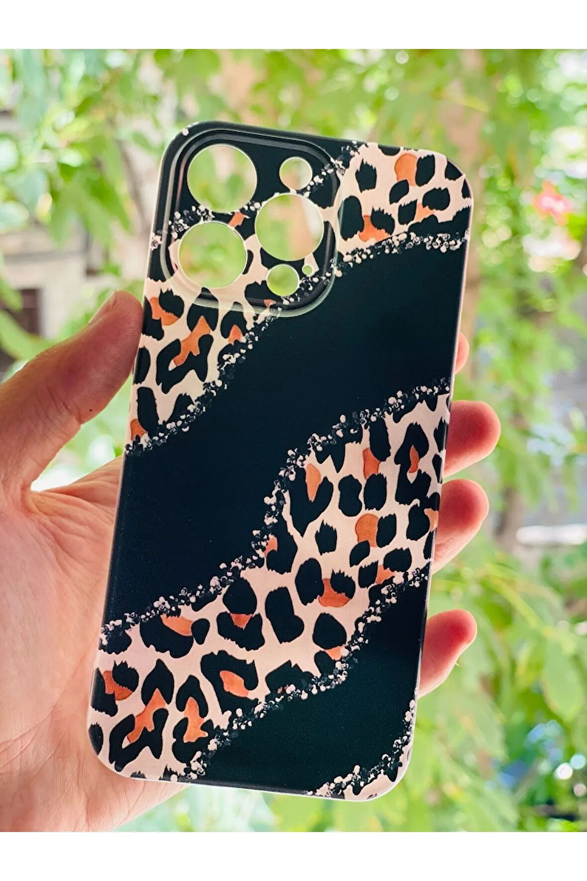 iPhone 15 Pro Max  Uyumlu Leopar Desenli Baskılı Silikon