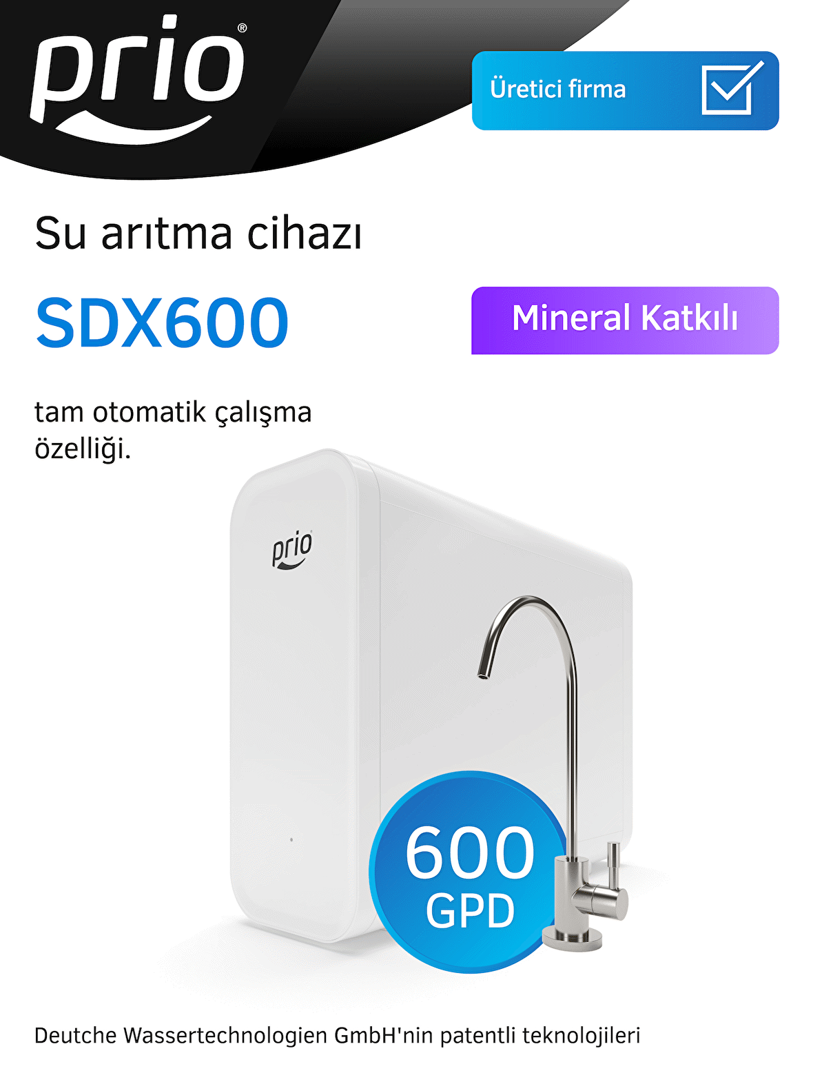 Prio SDX600 Tanksız Direkt Akışlı Pompalı Su Arıtma Cihazı