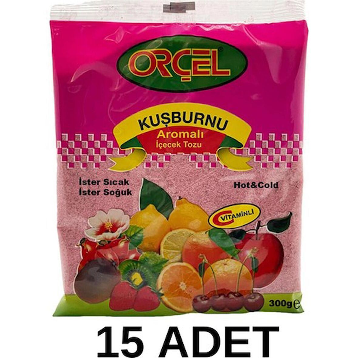 Orçel Kuşburnu Aromalı İçecek Tozu Oralet Çay 300gr.x 15 Adet