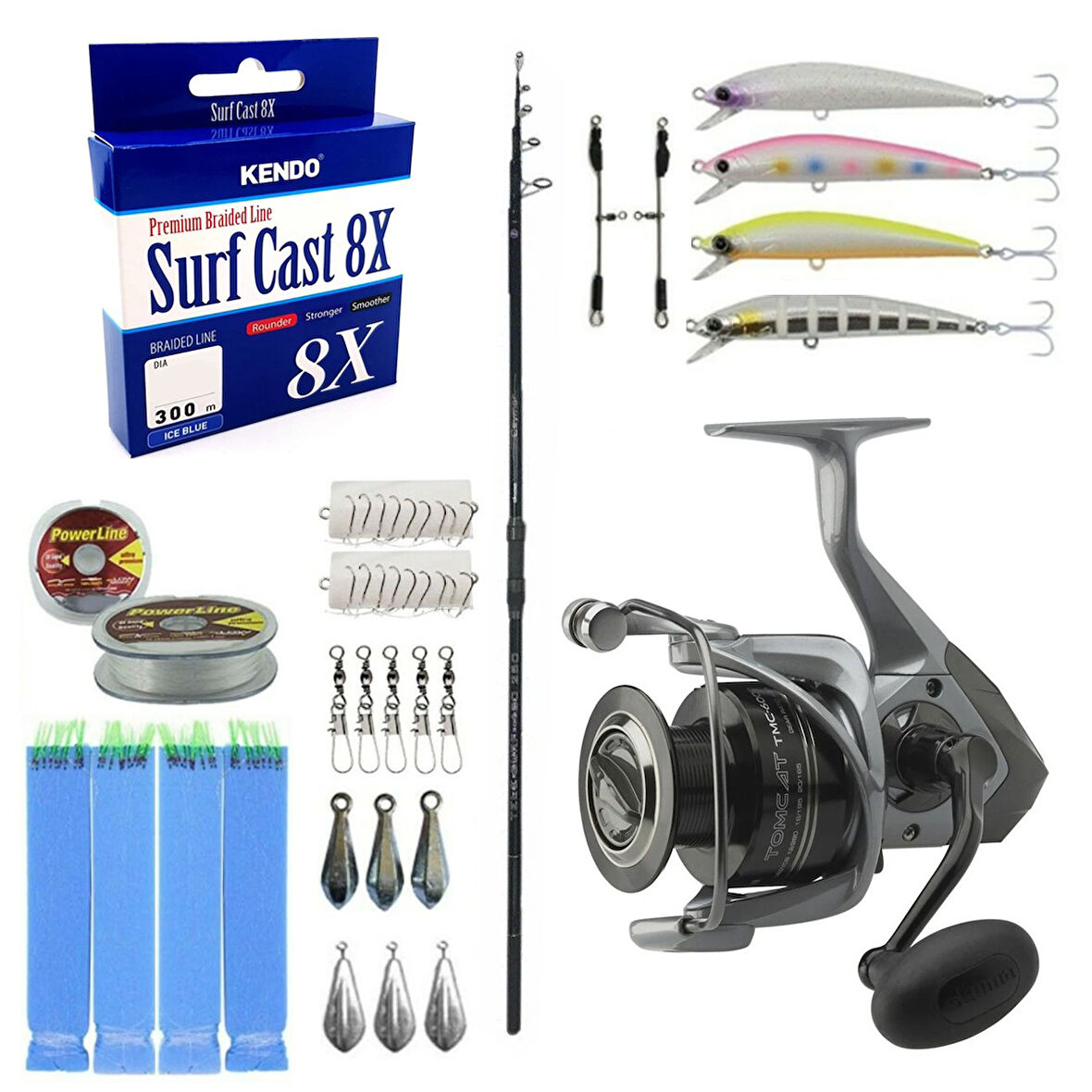 YekOutdoor Profesyonel Surf Olta Seti Okuma Ceymar Tele surf 4.30M 6 Parça Surf Kamışı&Okuma Tomcat TMC-8000 6+1bb Olta Makinesi