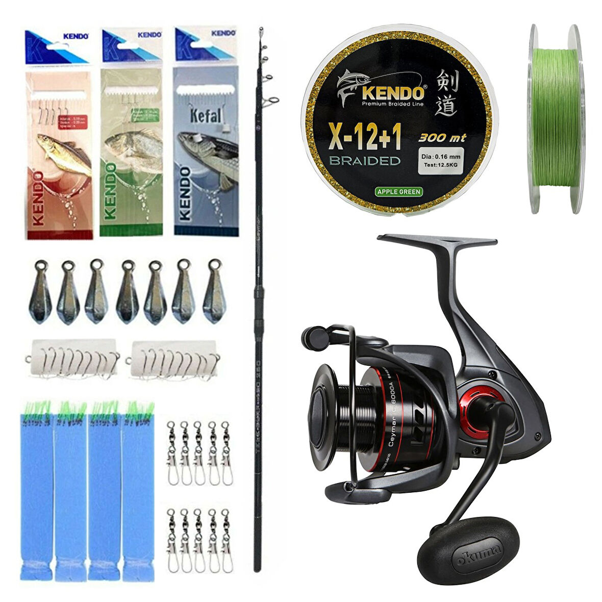 YekOutdoor Full Profesyonel Olta Seti Okuma Ceymar Tele surf 4.30M Surf Kamışı&Okuma Ceymar C-8000A Dark Grey 7+1BB Olta Makinesi