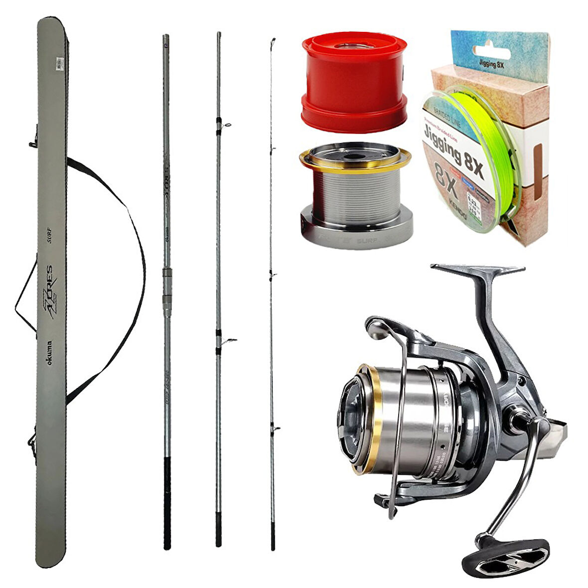 YekOutdoor Yüksek Performans Okuma Olta Seti Okuma Azores Surf 430cm 3 parça Surf Kamışı&Okuma Flite Surf FLS35-1500AY Gunsmoke 9+1BB Olta Makinesi