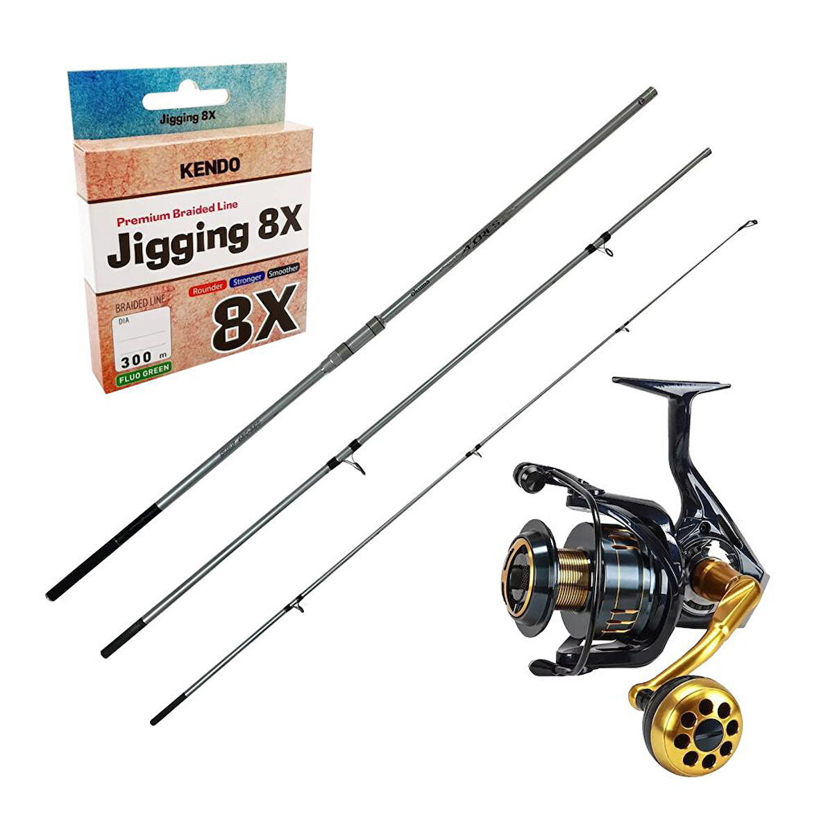 YekOutdoor Yüksek Kalite Olta Seti Okuma Azores Surf 430cm 3 parça Surf Kamışı&Okuma Salina SA-8000A Blue 6+1BB Olta Makinesi
