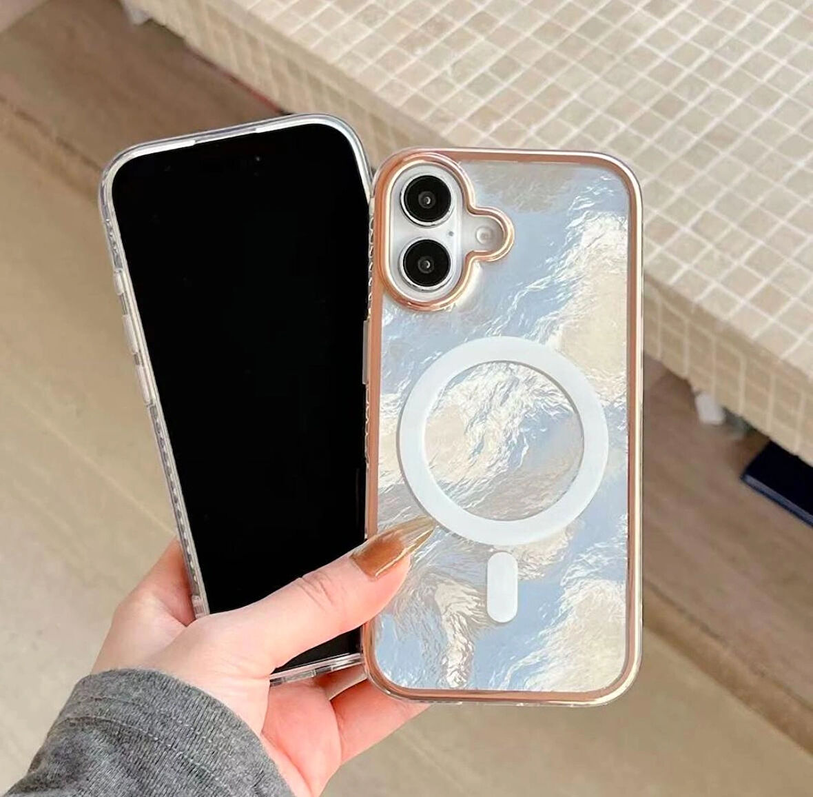 ELMALI STORE iPhone 16 Plus Kılıf Magsafe Buzul Hologram Tam Koruma Case