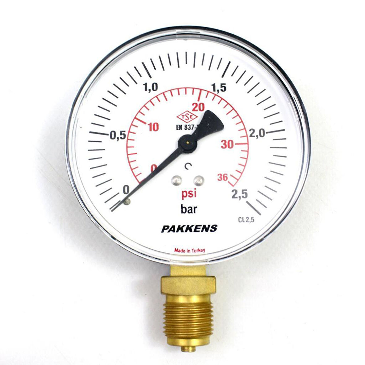 Pakkens 0-2.5 Bar 160 mm Alttan Bağlantılı Kuru Manometre G 1/2 inç