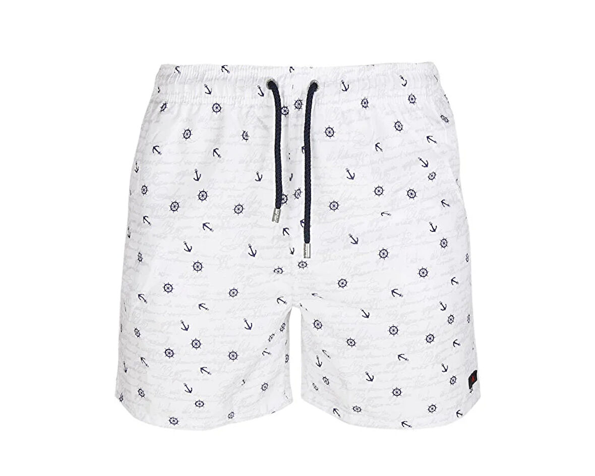 Miami Beach 204 Beyaz Desenli Erkek Sort 204-BEYAZ-DESENLI-ERKEK-SORT Erkek Şort Mayo Beyaz