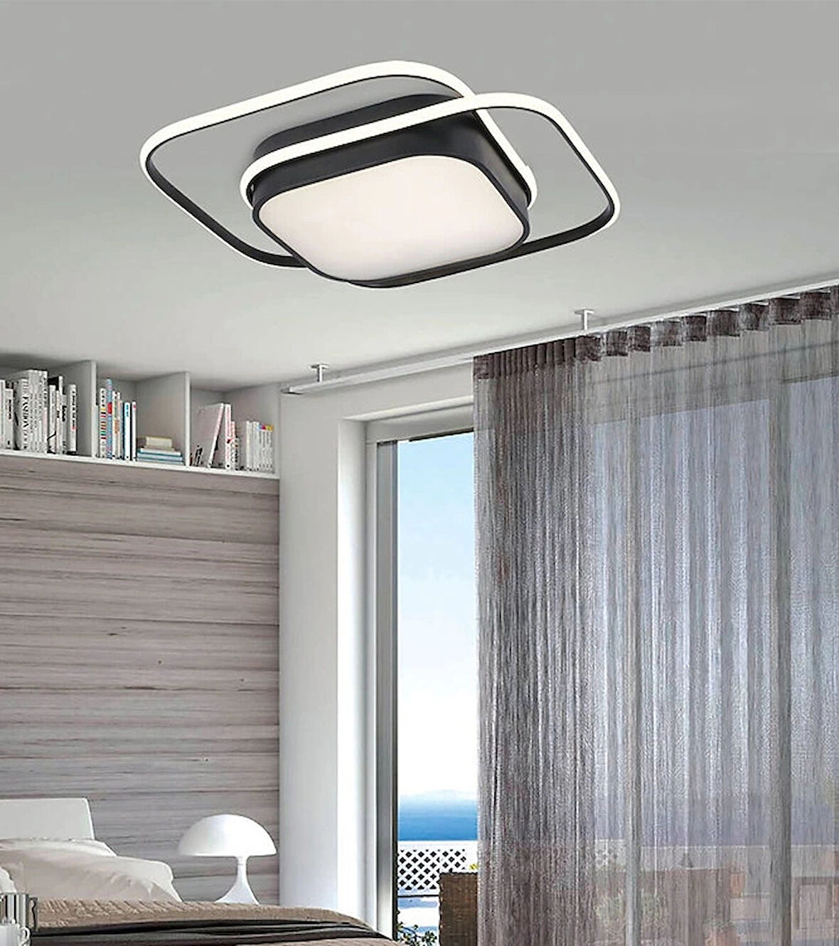 İkili Kare Led Plafonyer Avize Üç Renkli Siyah Renkli