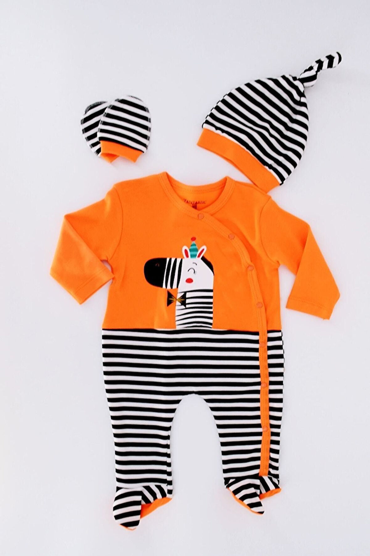 Turuncu,zebra Çizgili Erkek Bebek Tulum Takım