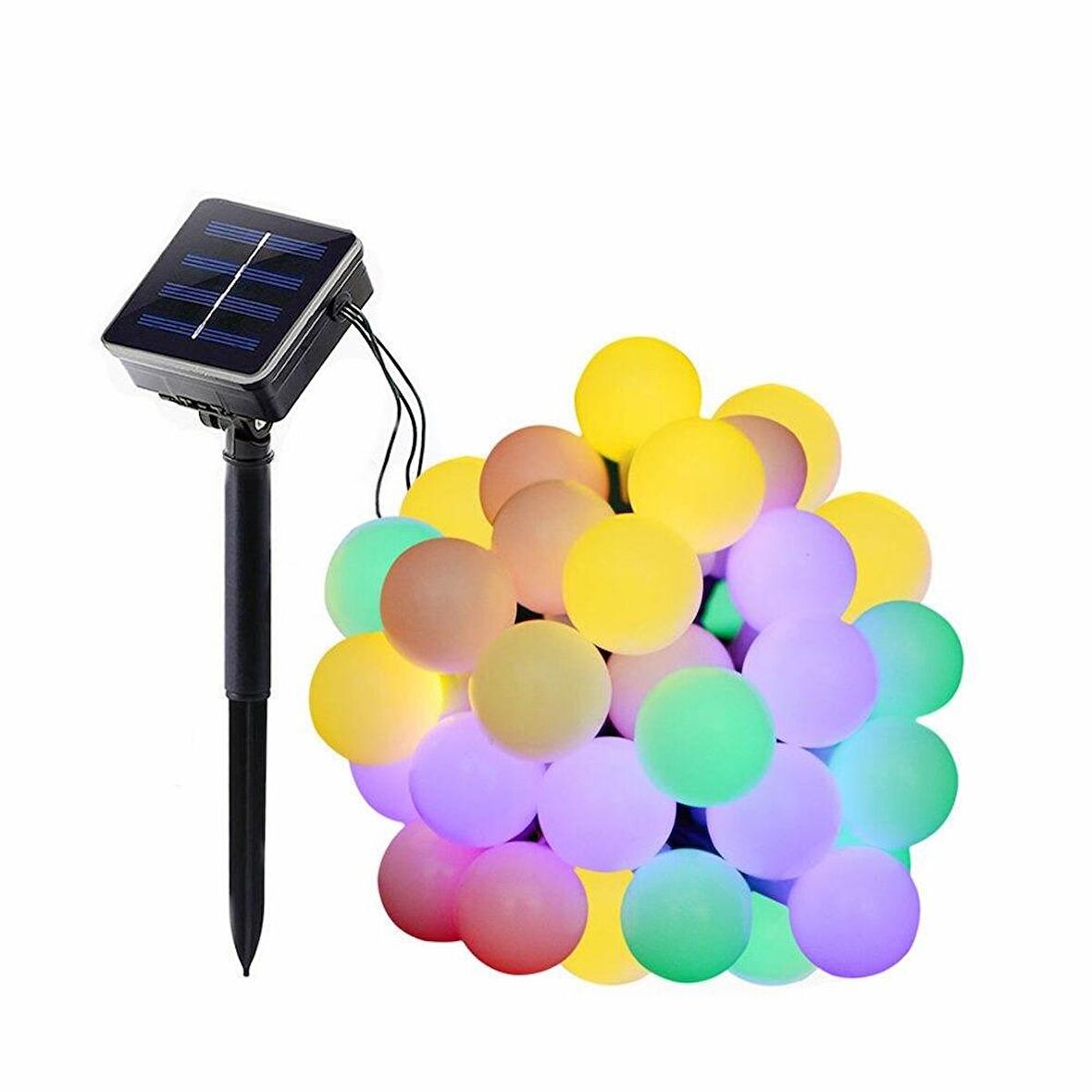 Solar Güneş Enerjili Dış Bahçe Top Aydınlatma 5Metre 50 Led Çok Renkli