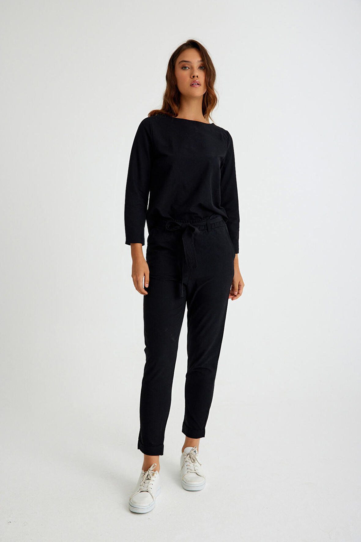 Barbora Keten Günlük Rahat Beli Kemerli Kadın İkili Takım Alt Üst LN01siyah17