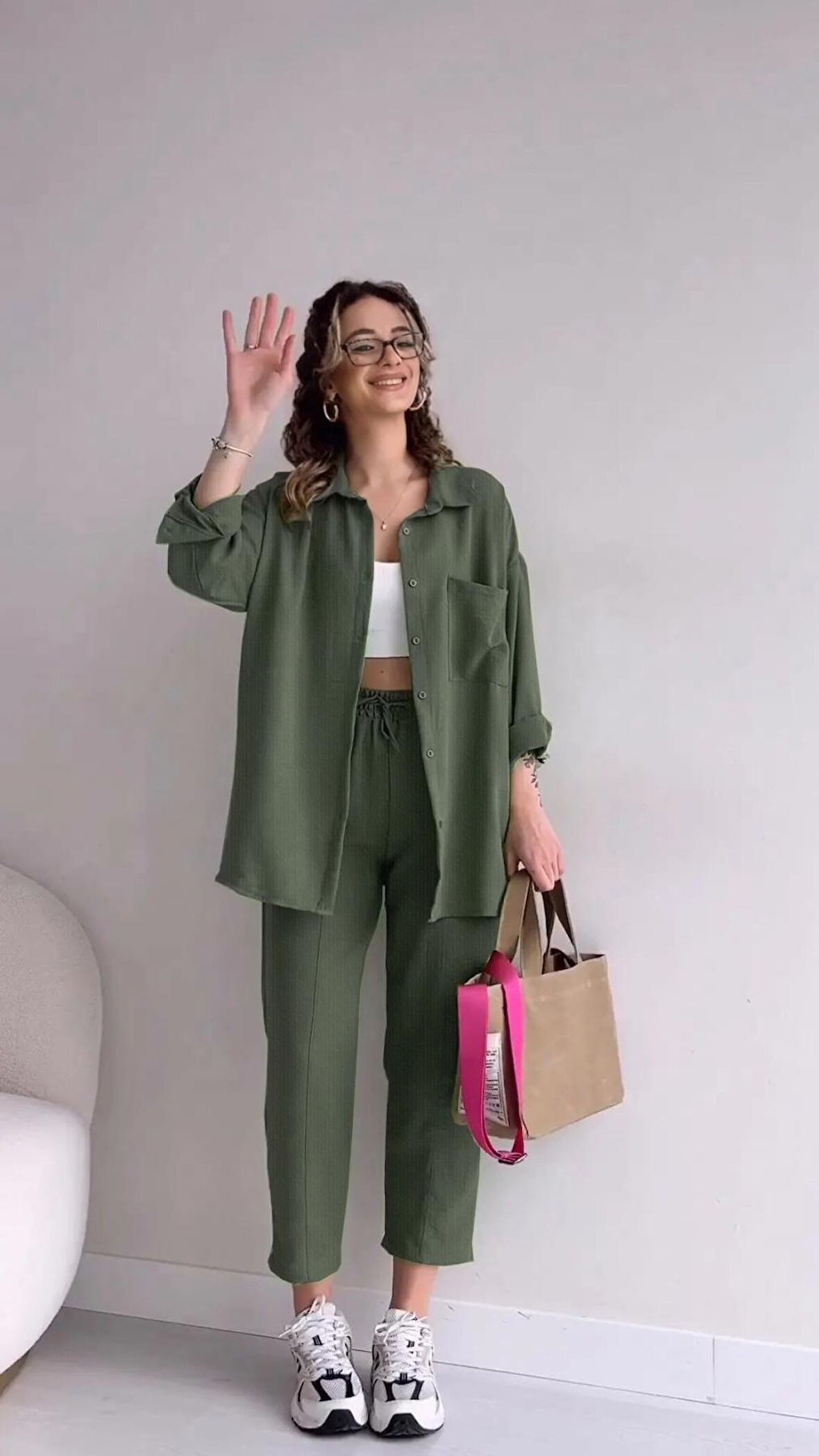 Barbora Keten Günlük İkili Takım Elbise Pantolon Gömlek Ln21haki9