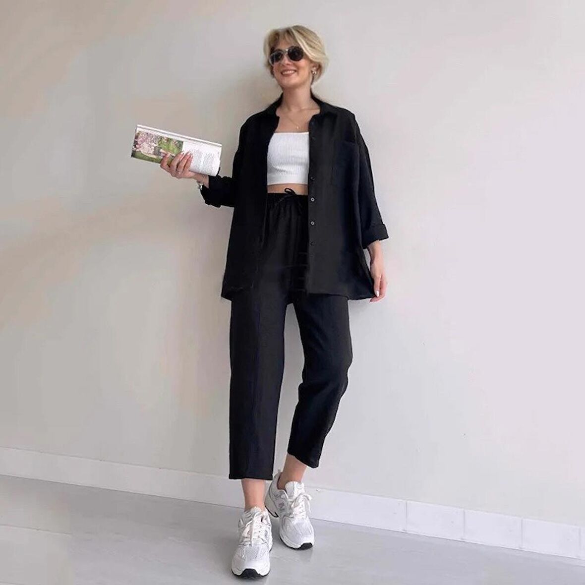 Barbora Keten Günlük İkili Takım Elbise Pantolon Gömlek Ln21siyah13