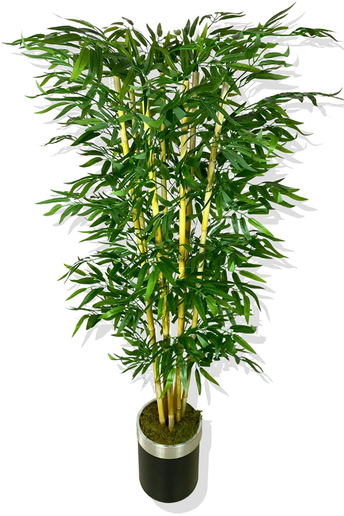 Yapay Yapraklı Bambu Ağacı 7 Bambulu 160 cm 25x25 Gümüş kemerli saksı