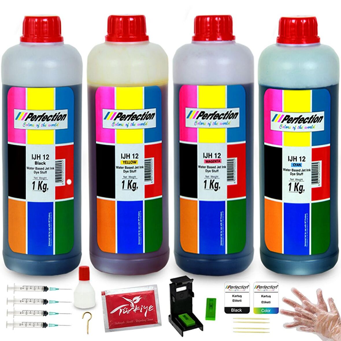 Perfection HP 652 Siyah ve Renkli̇ Kartuş Uyumlu Dolum Takimi 4 x 1 L