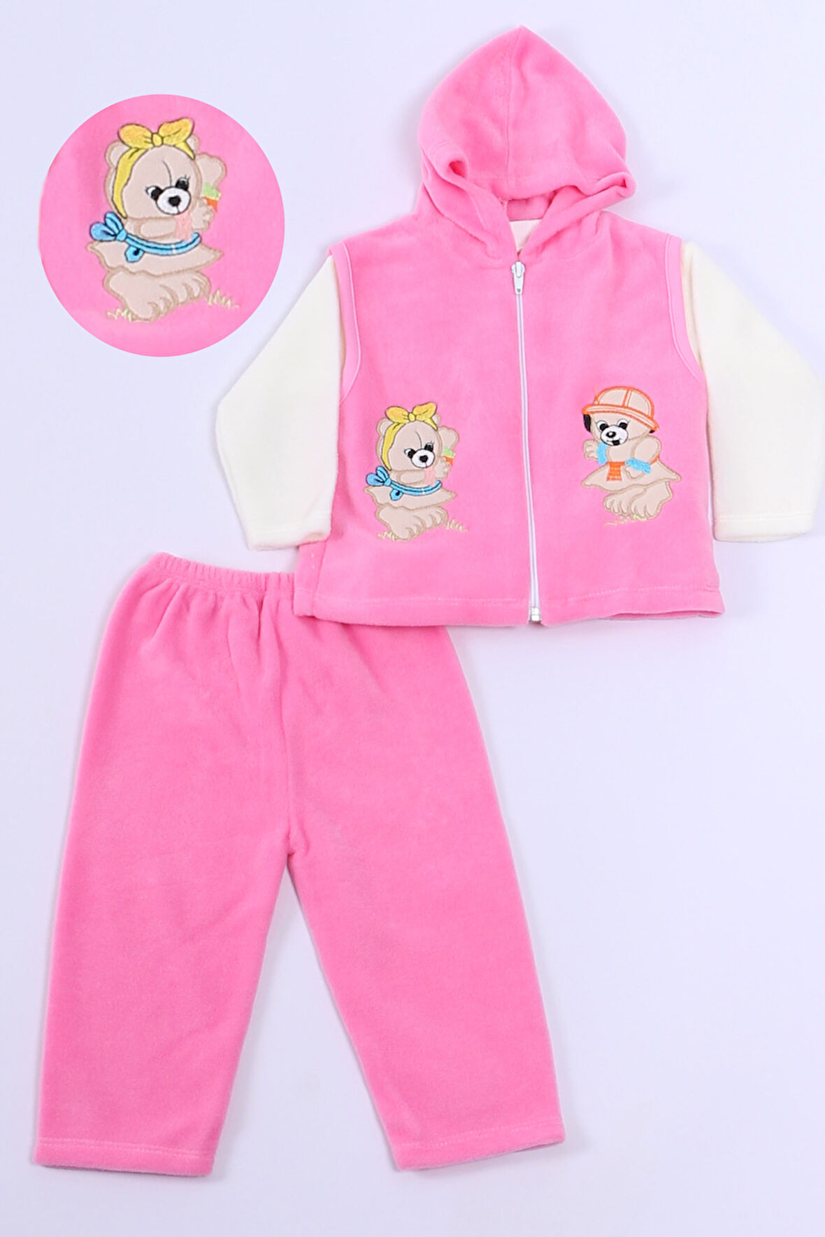 BEBEK POLAR 3LÜ TAKIM KAPŞONLU FERMUARLI NAKIŞLI C23