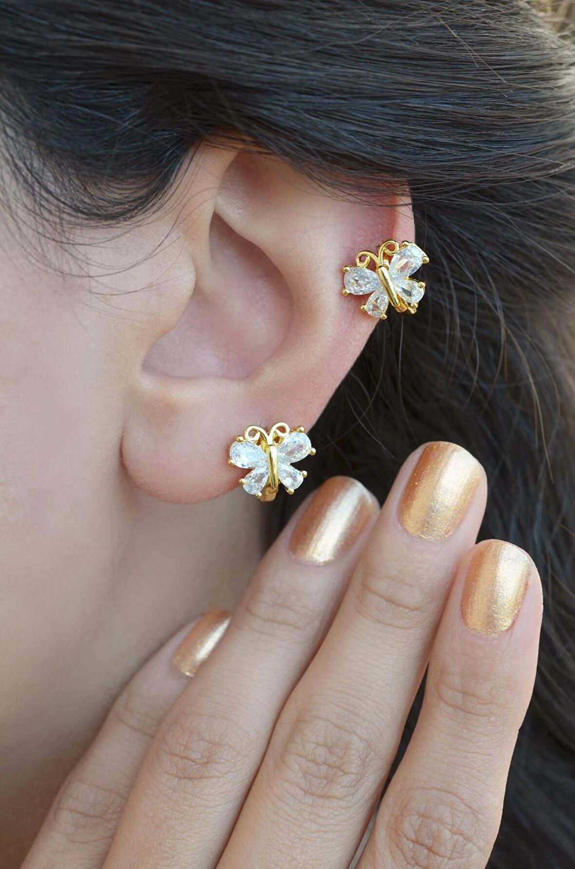 Kelebek Piercing Helix Kıkırdak Küpesi Gold