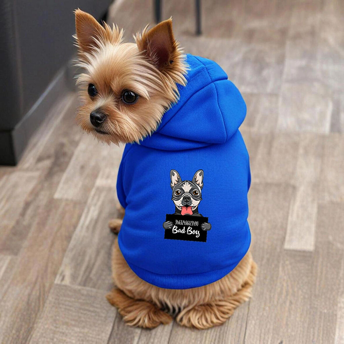 Mavi wanted gri Baskili ici polarli Köpek Kıyafeti Sweatshirt