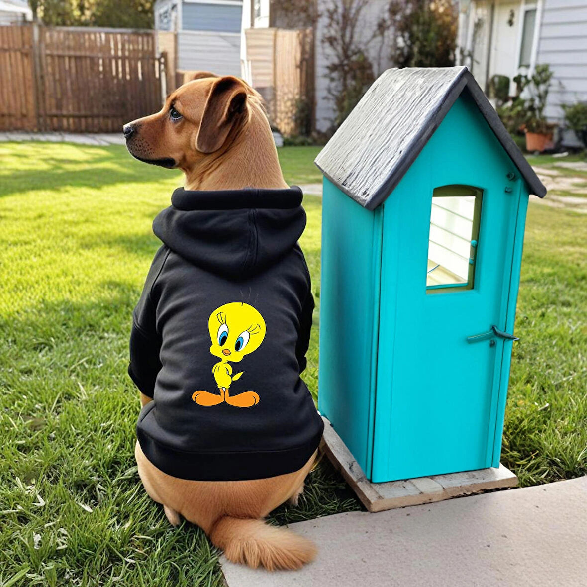 Siyah Kanarya Baskili ici polarli Köpek Kıyafeti Sweatshirt