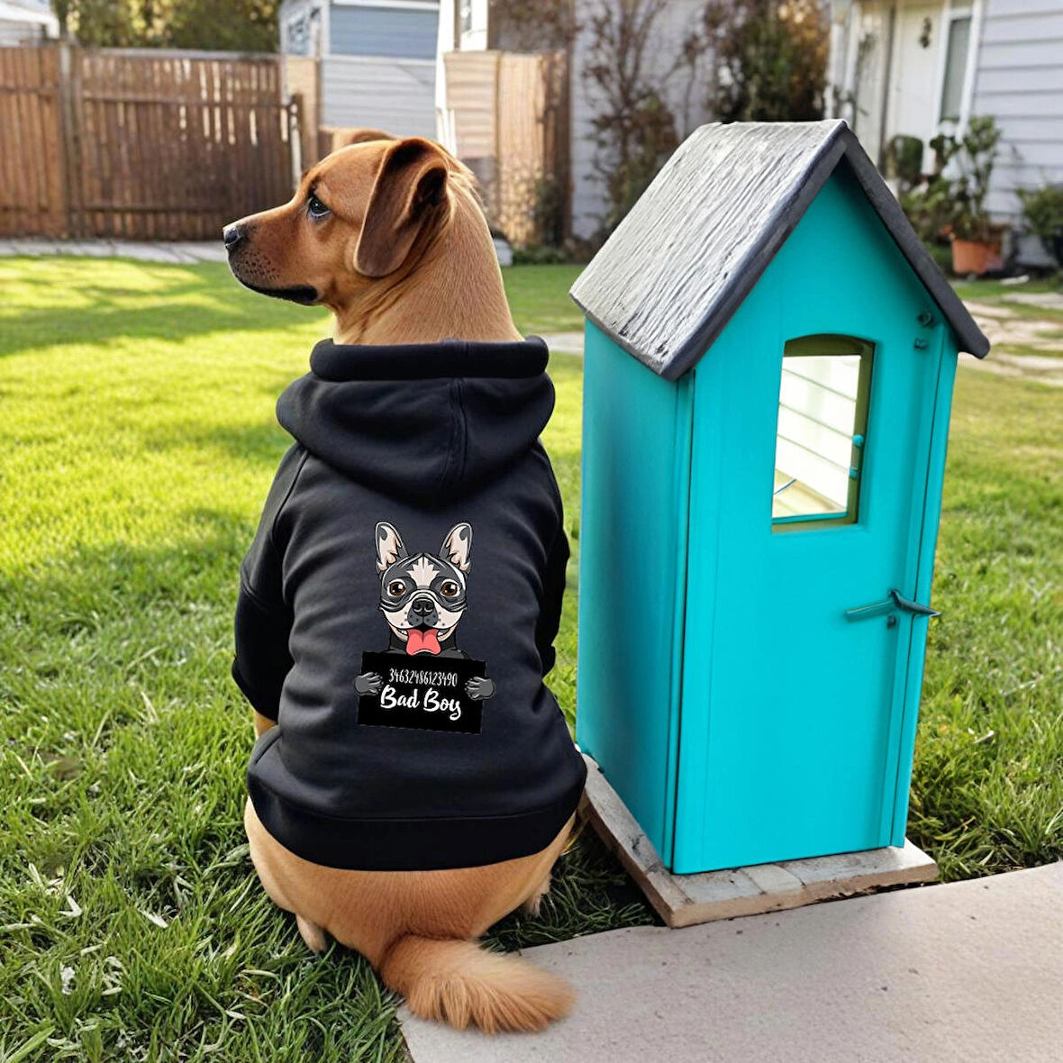 Siyah wanted gri Baskili ici polarli Köpek Kıyafeti Sweatshirt