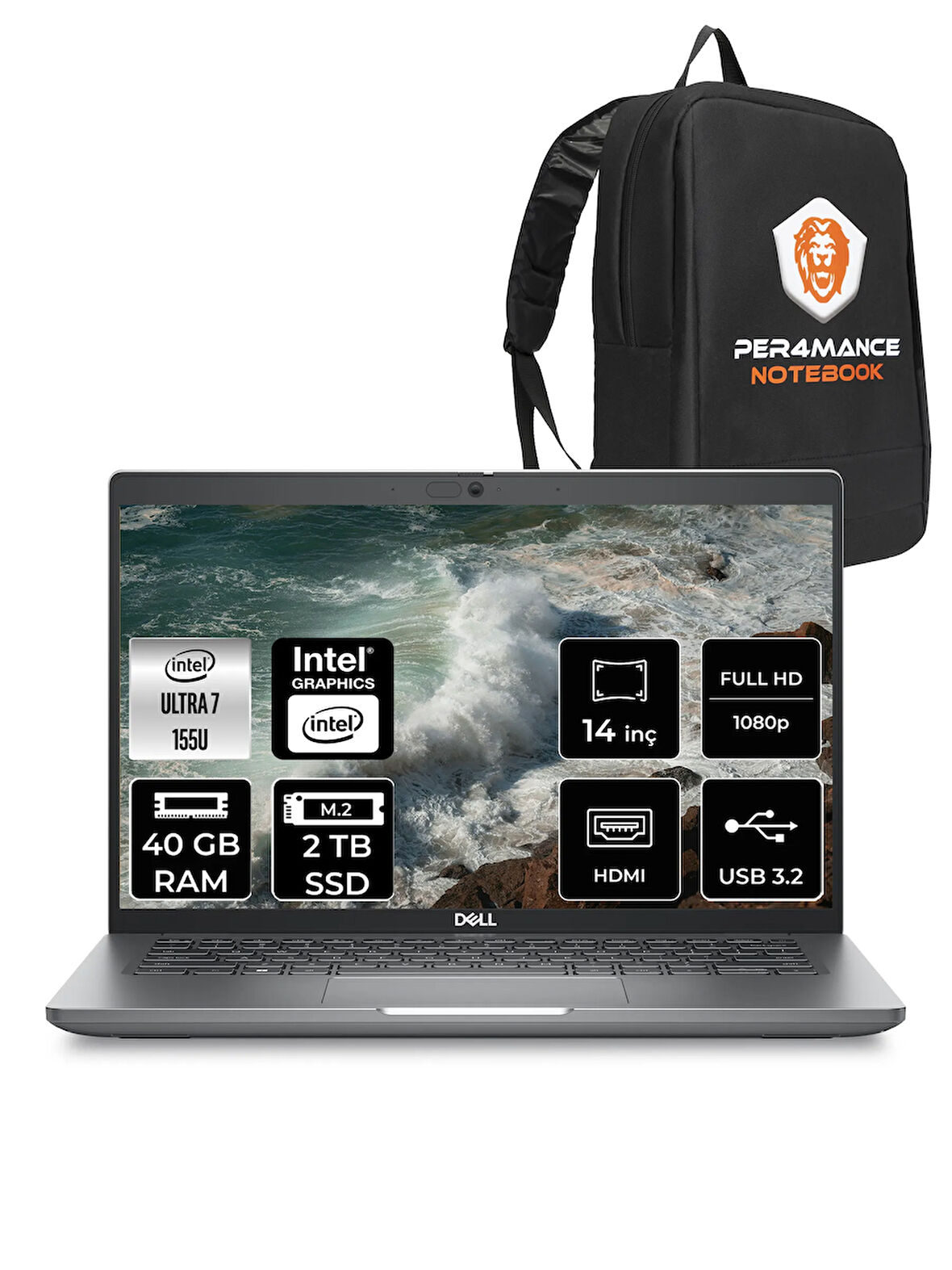 DELL Latitude 5450 Ultra 7 155U 40GB 2TB SSD 14'' FHD FDOS Taşınabilir Bilgisayar & PER4 ÇANTA