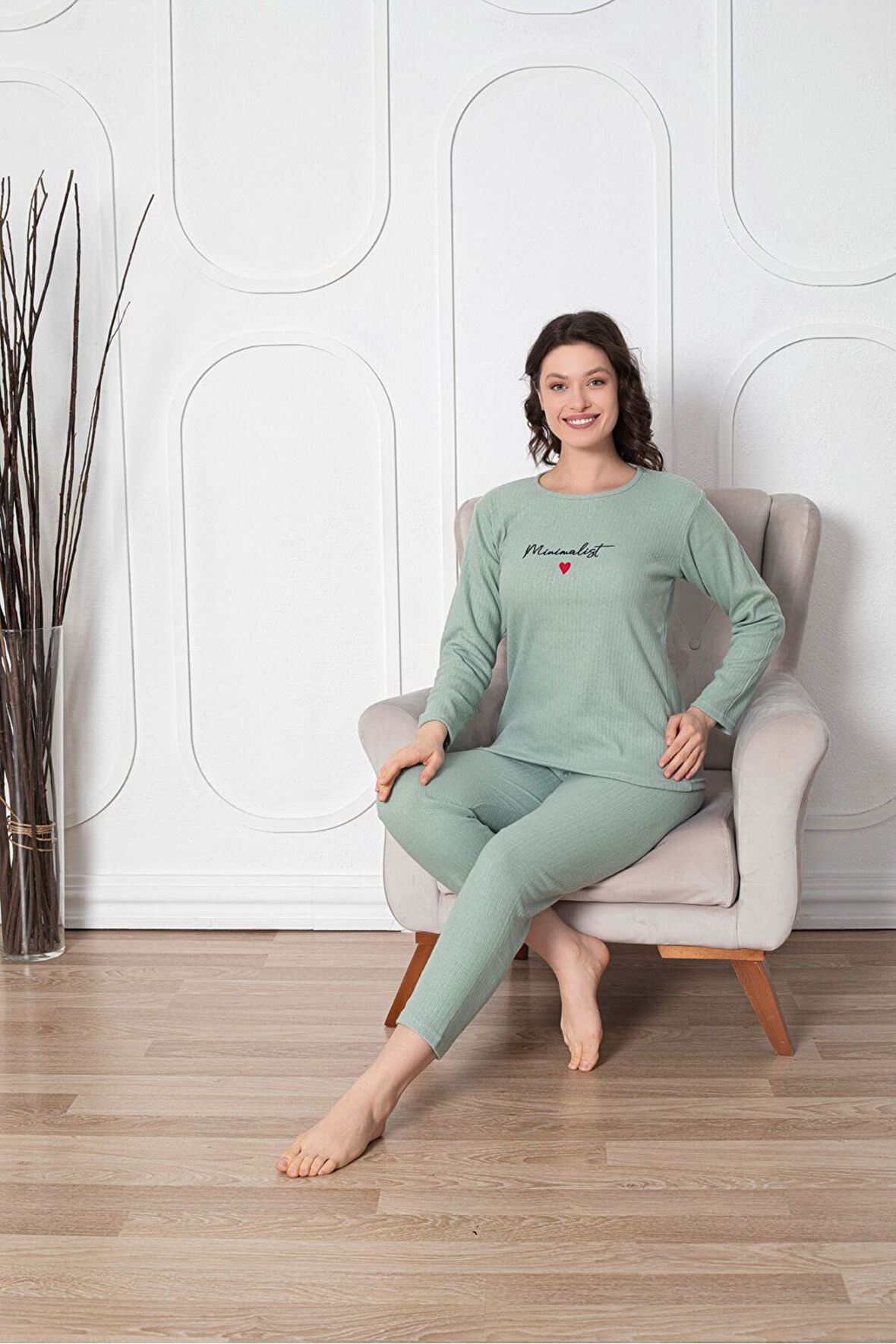 Yeşil Desenli Kadın Pijama Takımı