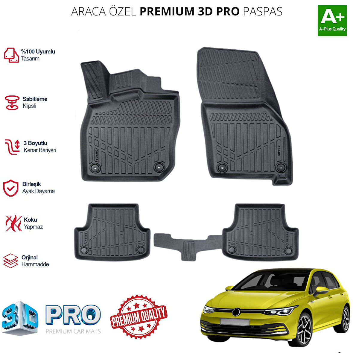 GOLF 8 OTOMATİK ARACA ÖZEL 3D PASPAS 2024 2025 2026 2027