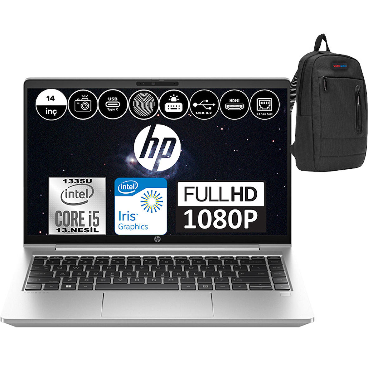 Hp Probook 440 G10 Intel Core I5 1335U 8GB 256GB SSD Intel® Iris® Xᵉ Windows 11 Pro 14" FHD Taşınabilir Bilgisayar 8A566EAP01 + Weblegelsin Çanta