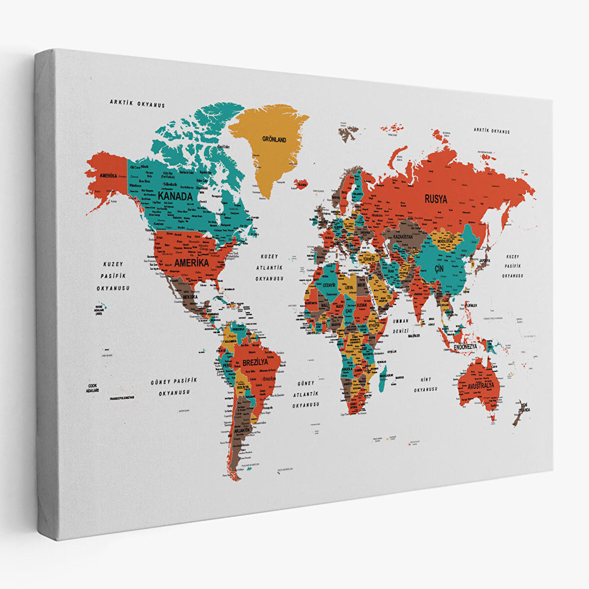 Harita Sepeti Türkçe Dünya Haritası Dekoratif Kanvas Tablo Son Derece Detaylı 1616