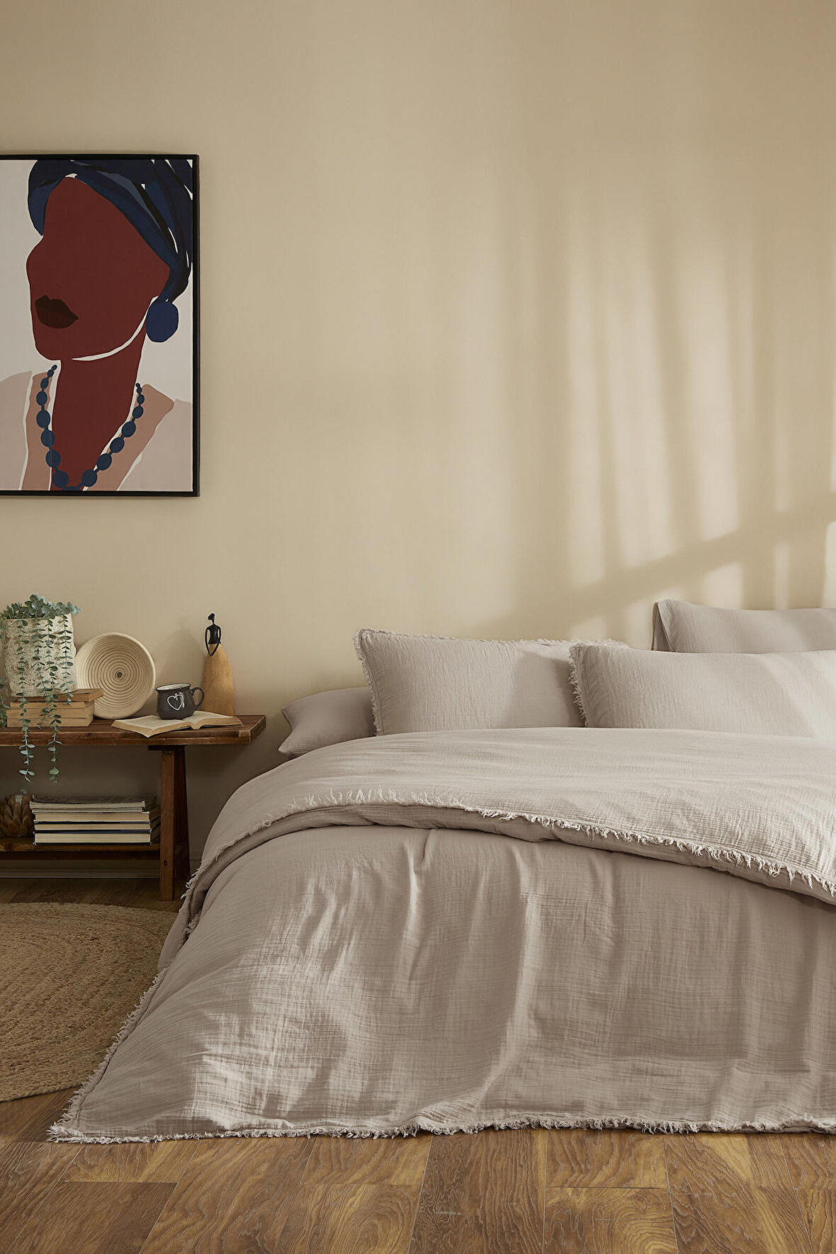 Özdilek Sofia Battal Boy Lastikli Fitted Çarşaf Müslin Nevresim Takımı Bej