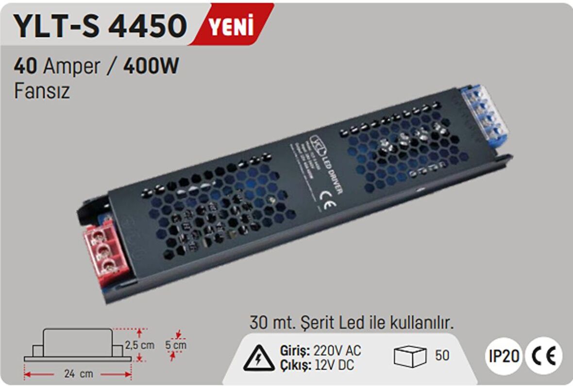 40A 400W UTRA SLİM KASA İÇ MEKAN LED TRAFOSU