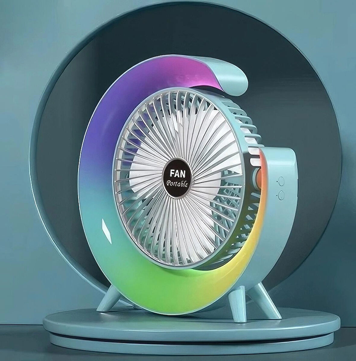 Şarjlı Bataryalı Vantilatör-Masaüstü Fan-3 Kademe ayarı-7 Farklı Rgb Işık modu-180c Ayarlanbilir
