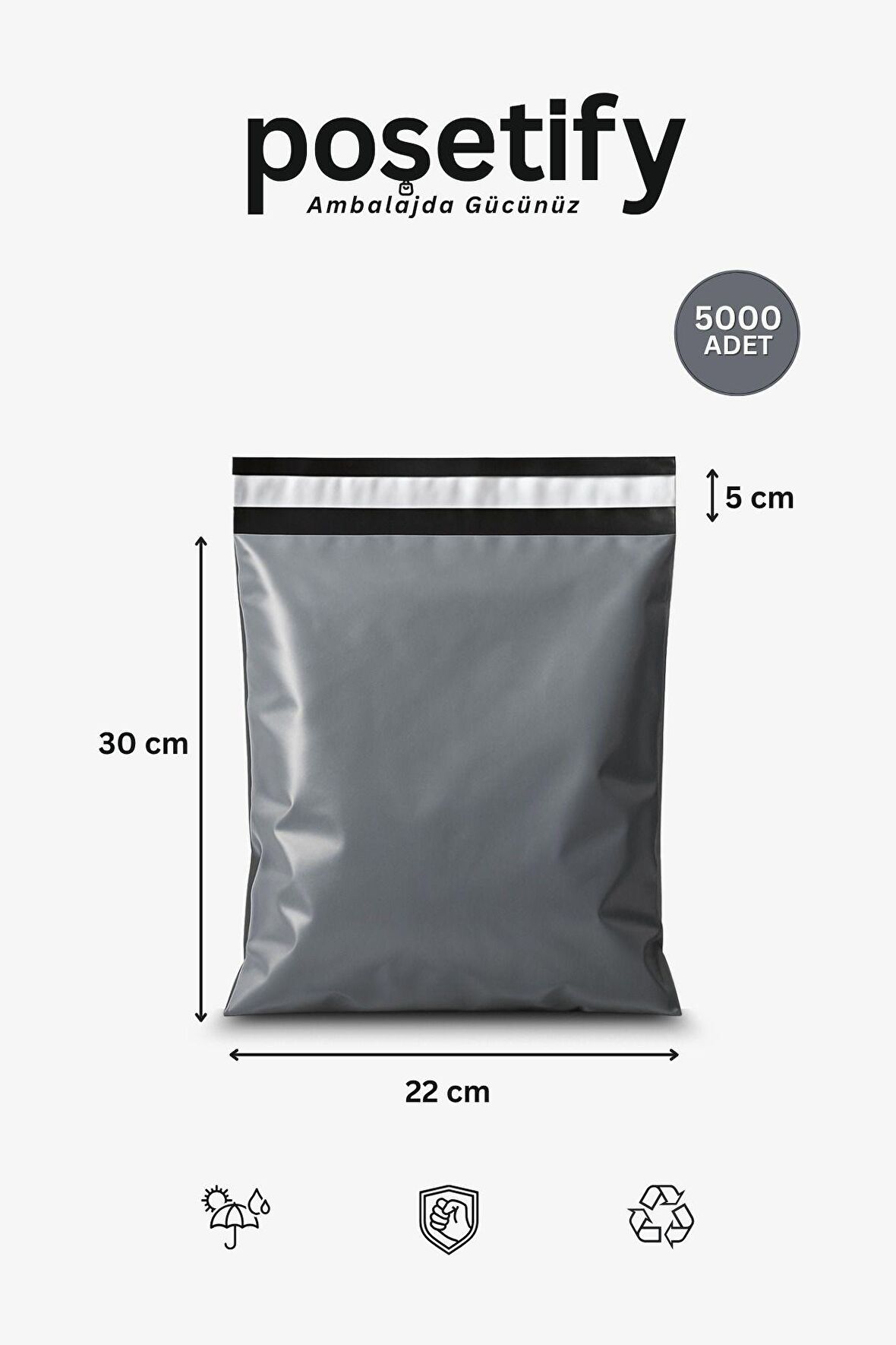 Gri Cepsiz Kargo Poşeti 22x30+5 cm | Yapışkan Bantlı Kargo Zarfı | 5000’li E-Ticaret Poşeti