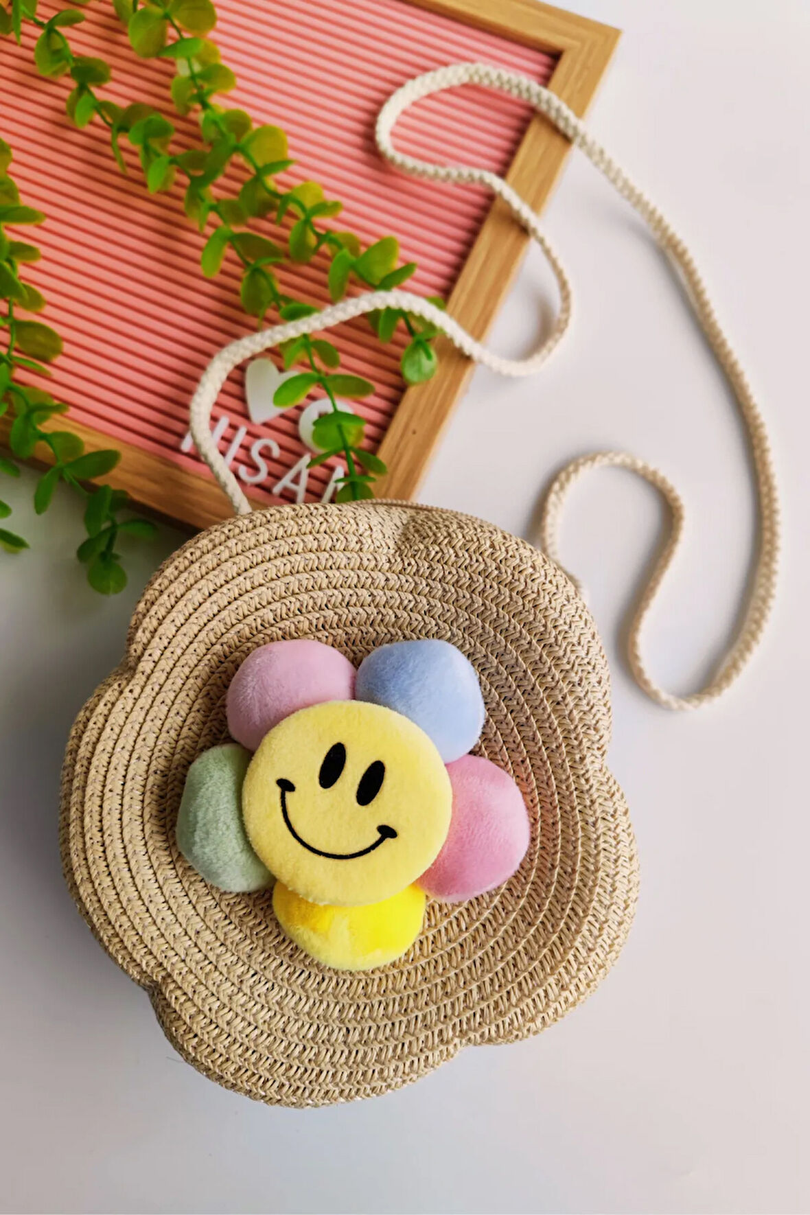 Kız Çocuk Bayramlık  Papatya Gülenyüz Hasır Çanta (Askısı Ayarlanabilir)