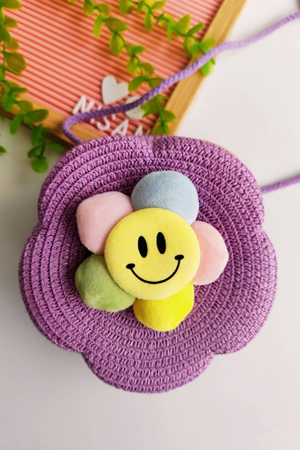 Kız Çocuk Bayramlık  Papatya Gülenyüz Hasır Çanta (Askısı Ayarlanabilir)