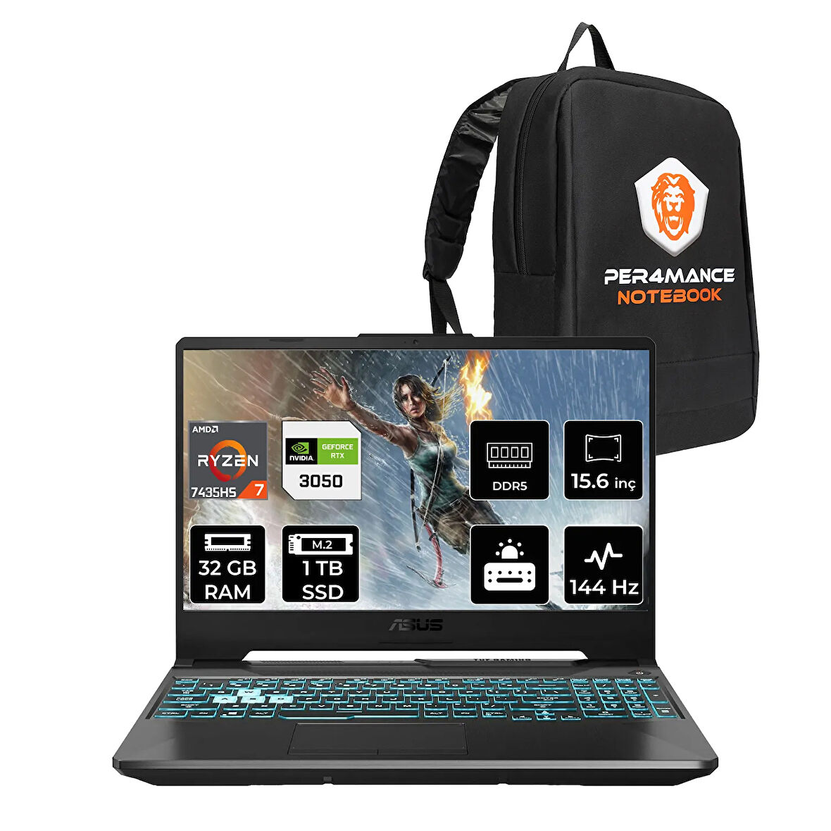 ASUS TUF Gaming A15 R7 7435HS 32GB 1TB SSD RTX3050/4GB 75W 144Hz 15.6" FHD FDOS FA506NCR & PER4 ÇA