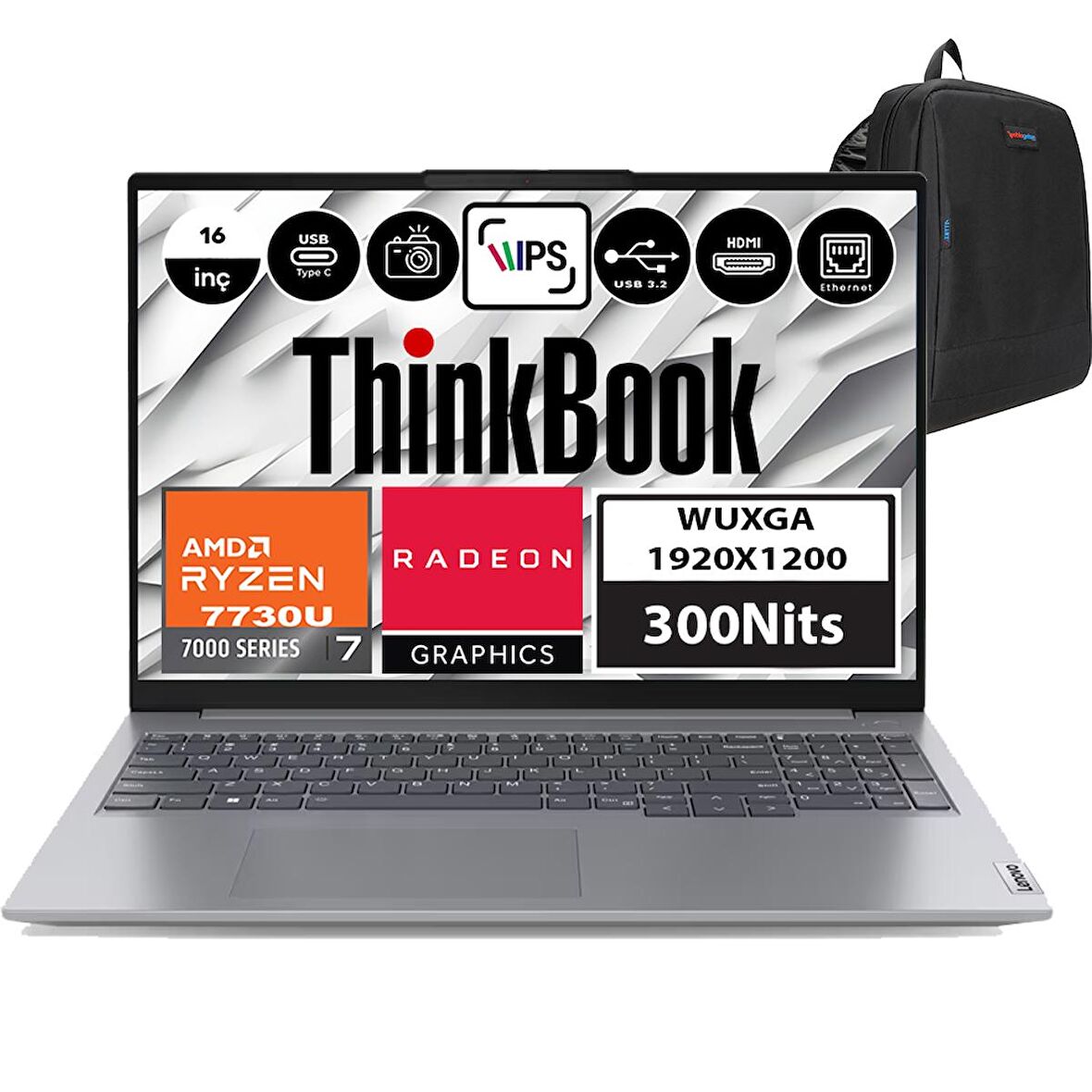 Lenovo Thinkbook 16 Gen6 AMD Ryzen 7 7730U 16GB 512GB SSD AMD Radeon™ Graphics Windows 11 Pro 16" Wuxga 300NIT Taşınabilir Bilgisayar 21KK000WTRP01 + Zetta Çanta