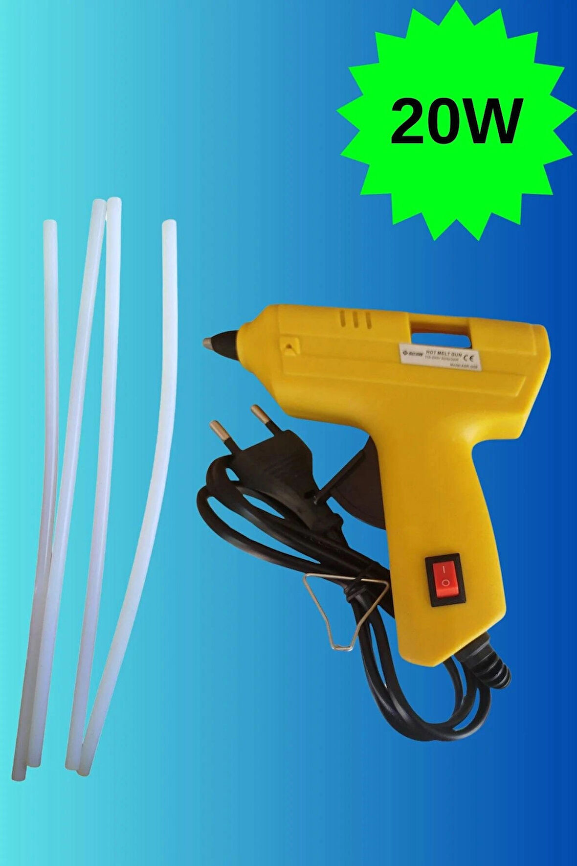 20watt Sıcak Silikon Tabancası 4 Adet Ince Çubuk Slikon Eritme Tabanca Şeffaf Mum Yapıştırıcı