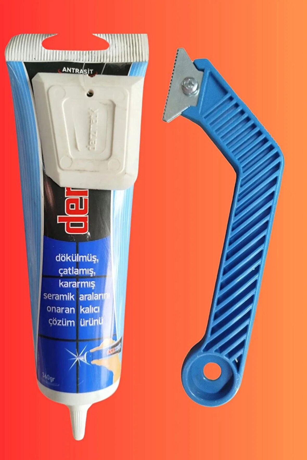 2'Li Set Fayans Arası Antrasit Hazır Derz Boyama Dolgusu + Derz Kazıyıcı Temizleyici