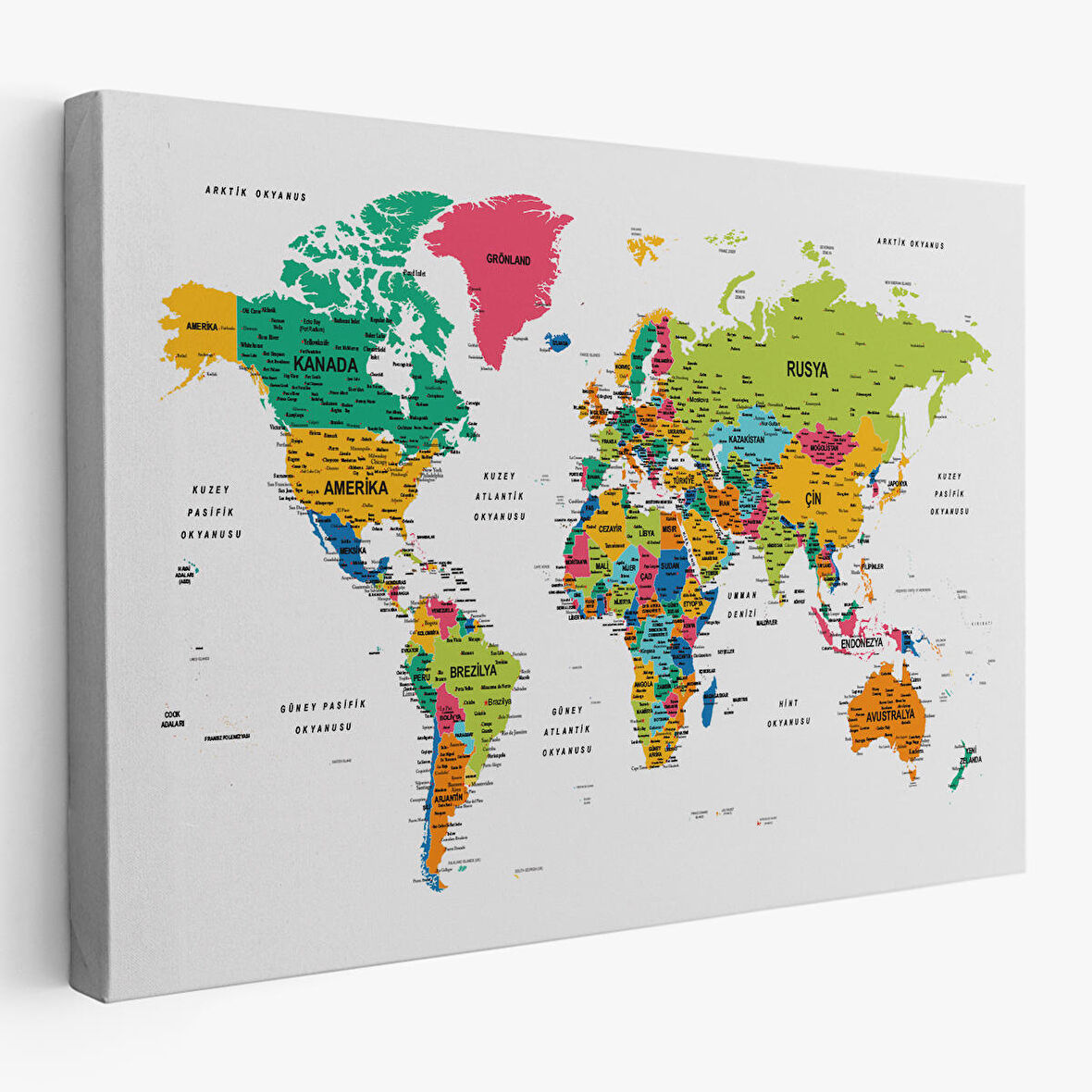 Harita Sepeti Türkçe Dünya Haritası Dekoratif Kanvas Tablo Son Derece Detaylı 1629