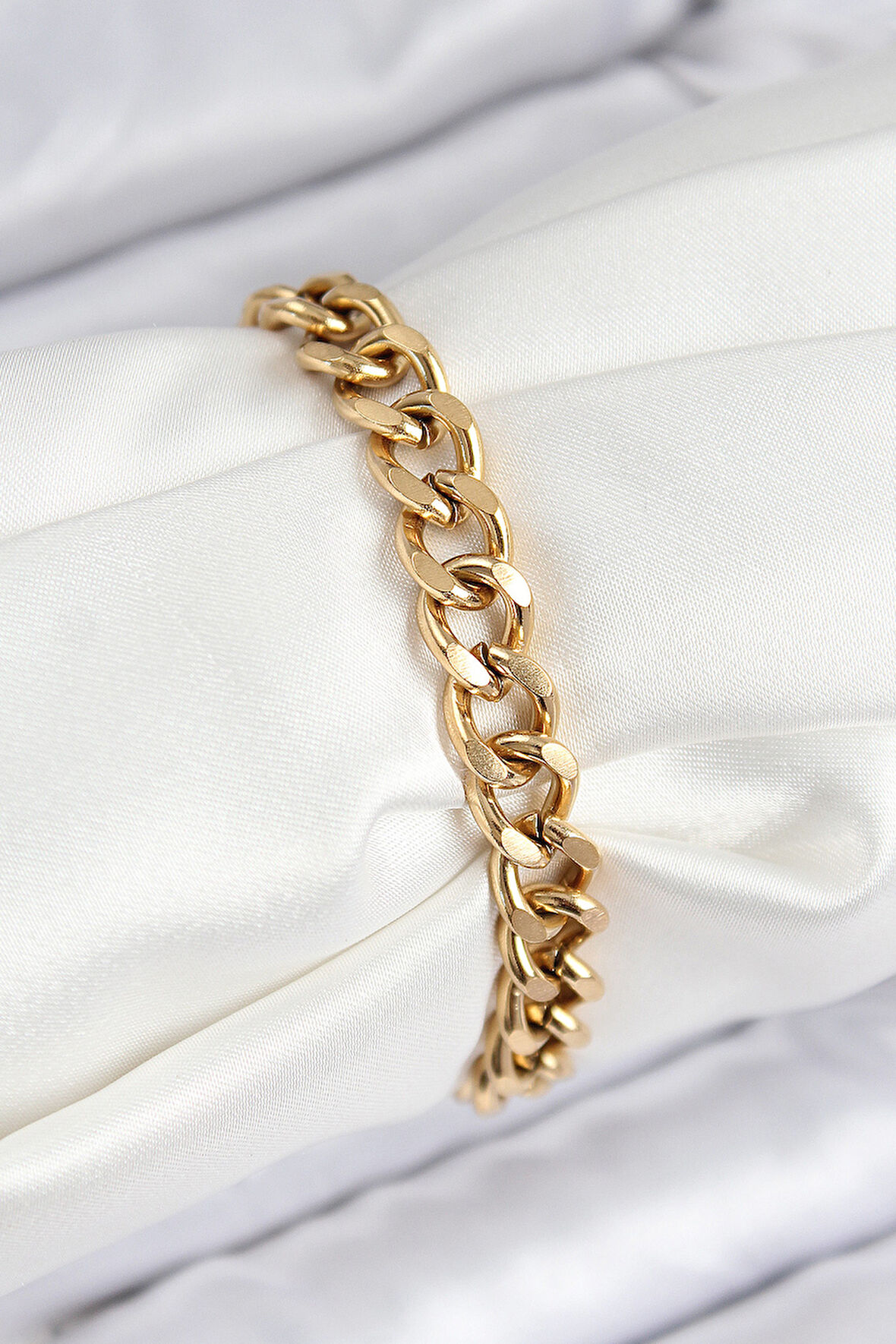 316L Çelik Klasik Kalın Zincir Model Gold Renk Kadın Bileklik