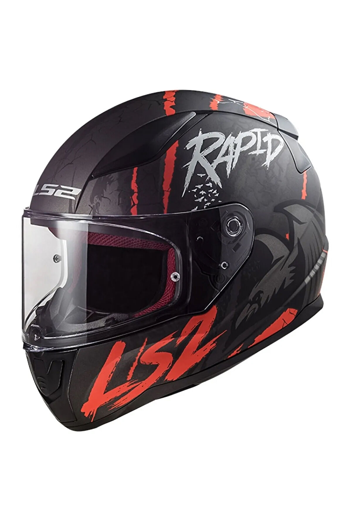 LS2 RAPID 2 RAVEN MAT SİYAH-BEYAZ-KIRMIZI KASK - XXL