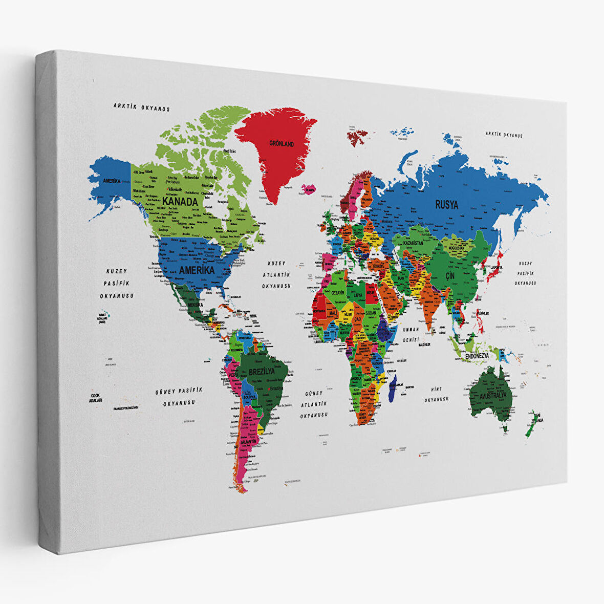 Harita Sepeti Türkçe Dünya Haritası Dekoratif Kanvas Tablo Son Derece Detaylı 1635