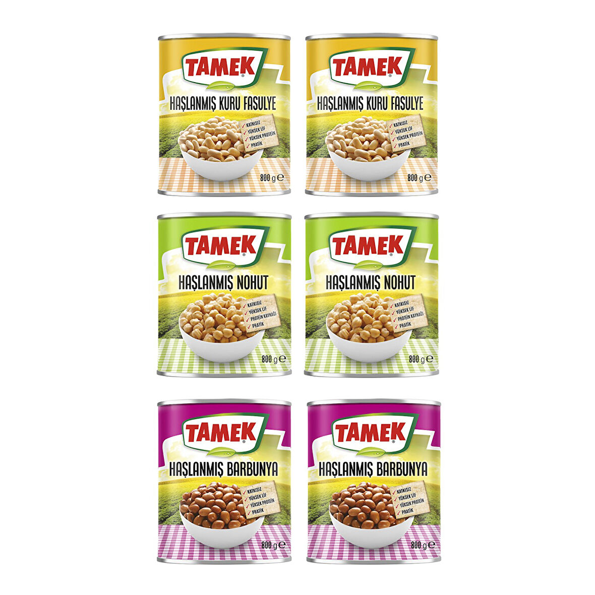 Tamek Haşlanmış Kuru Fasulye - Nohut - Barbunya 800 gr 6 lı Karma Paket