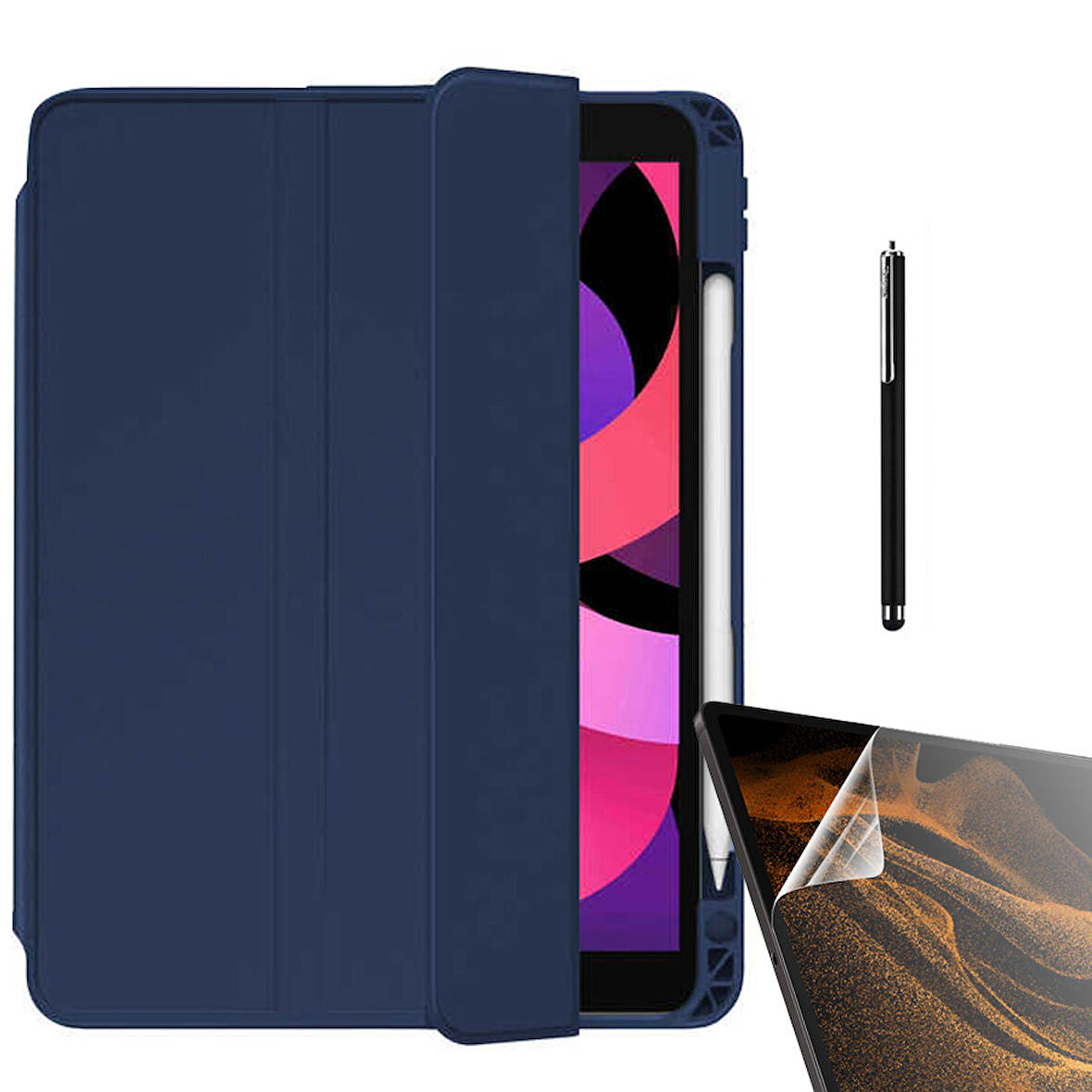 Gpack Apple iPad Air 10.9 2020 4.Nesil Kılıf Kalem Bölmeli Arkası Şeffaf Standlı nt22  Nano  Kalem
