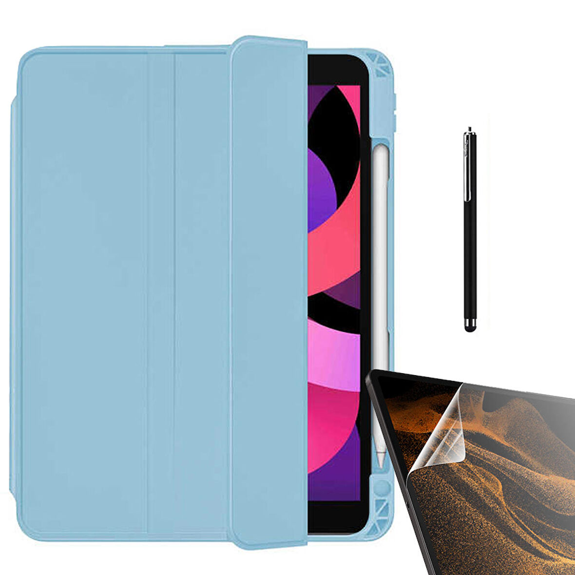 Gpack Apple iPad Air 10.9 2022 5.Nesil Kılıf Kalem Bölmeli Arkası Şeffaf Standlı nt22  Nano  Kalem