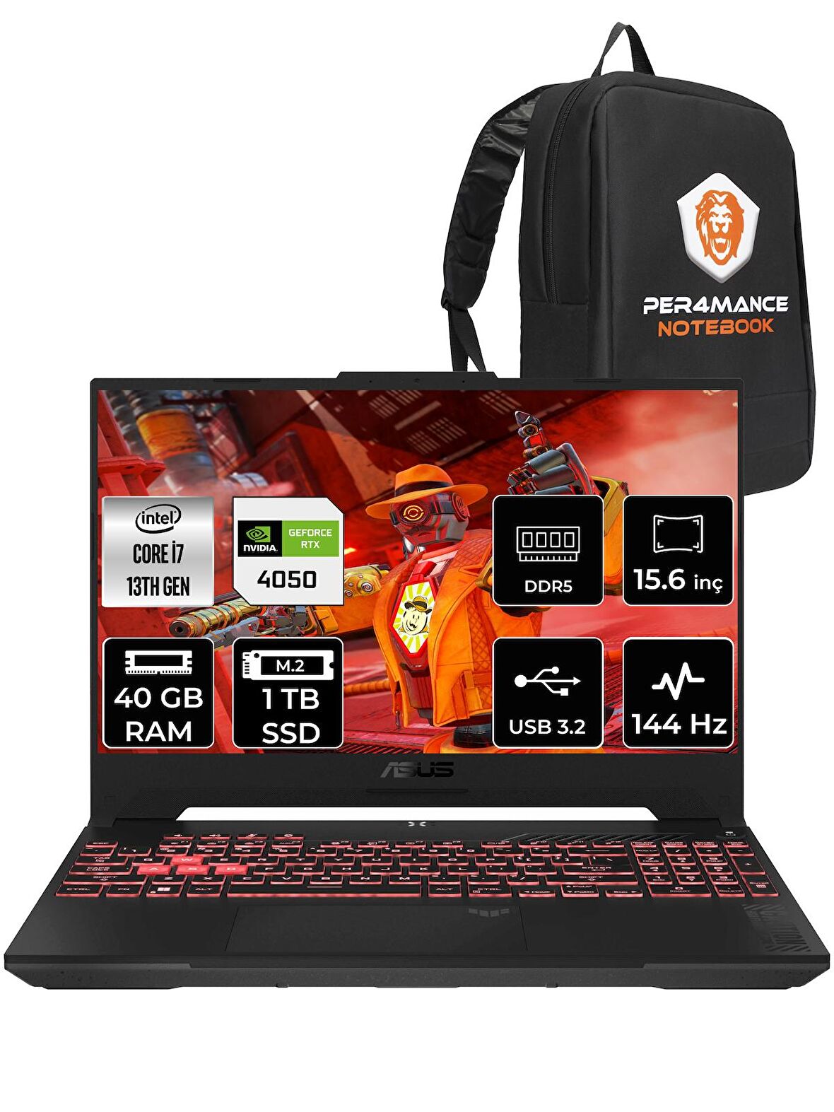 Asus Tuf Gaming F15 i7 13620H 40GB RAM 1TB SSD RTX4050/6GB 144Hz 15.6" FHD FDOS LP261 & PER4 ÇANTA