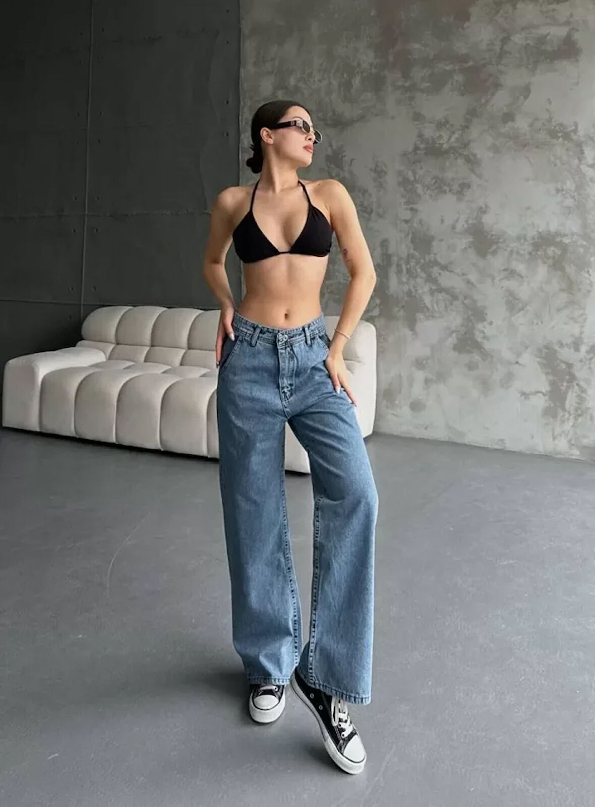 Palazzo Jeans Pantalon - Mavi