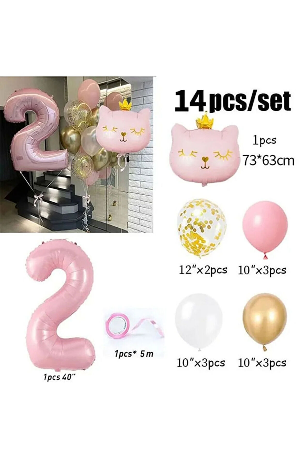 PEMBE KEDİ RAKAMLI YAŞ BALON SET